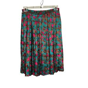 Vintage Andrea Gayle Skirt Petite Size Medium Pleated 80s 90s Retro Pink Green